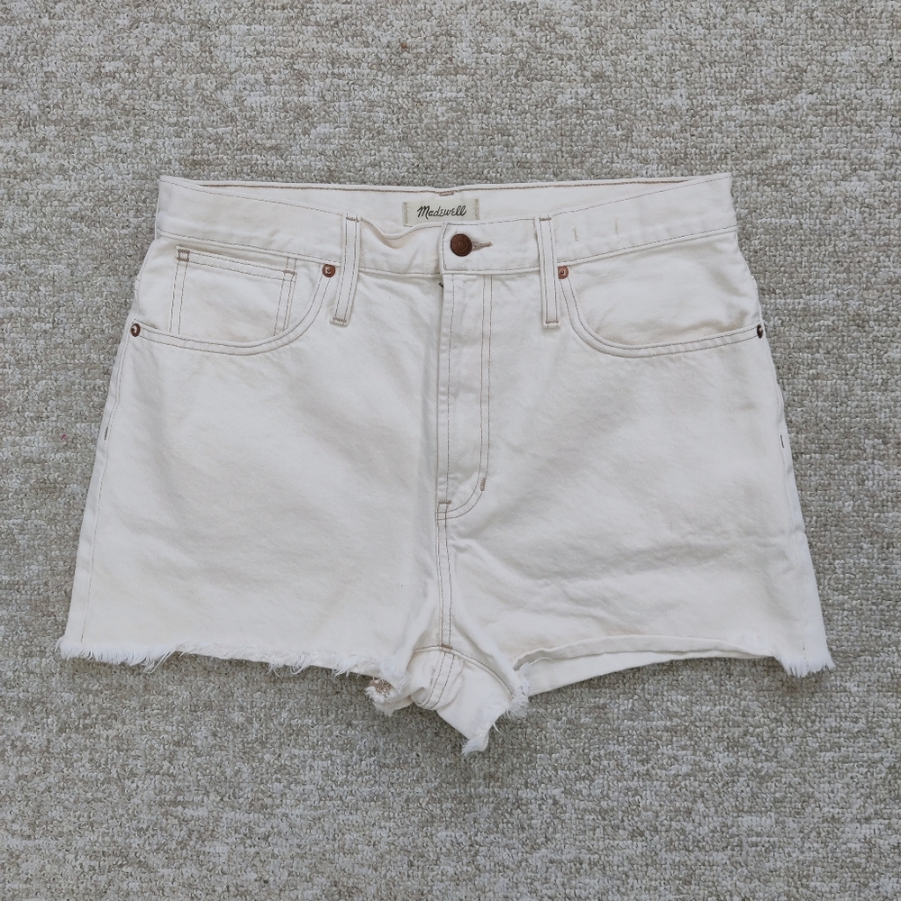 Madewell The Perfect Jean Short Size 31 Cream Raw Hem High Rise